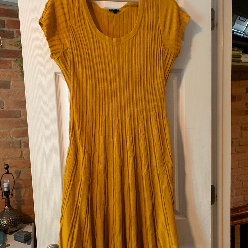 Mustard yellow knee length knit dress